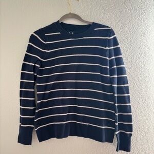 GAP Navy and White Striped Crewneck Sweater